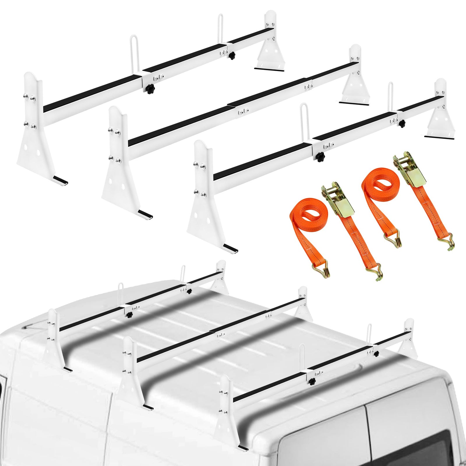 Ladder Rack for Van Compatible with Chevy Express 1500 2500 3500 Ford Econoline GMC Savana Fullsize with Rain Gutter