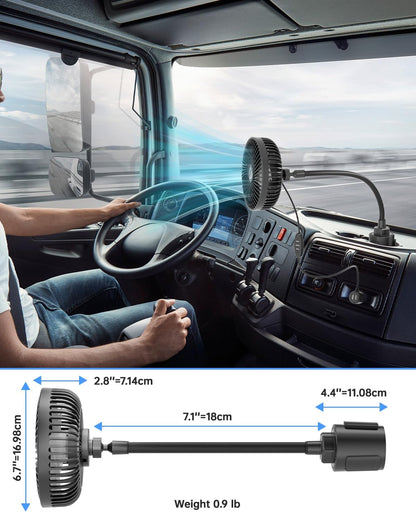12V Car fan, 3-Speed Portable Vehicle Cooling Fan for Front Seat, Cigarette Lighter Powered with Car Charger, Mounted in Cup Holder, 360° Rotation, Car Necessities for Dog/SUV/RV/Truck/Van