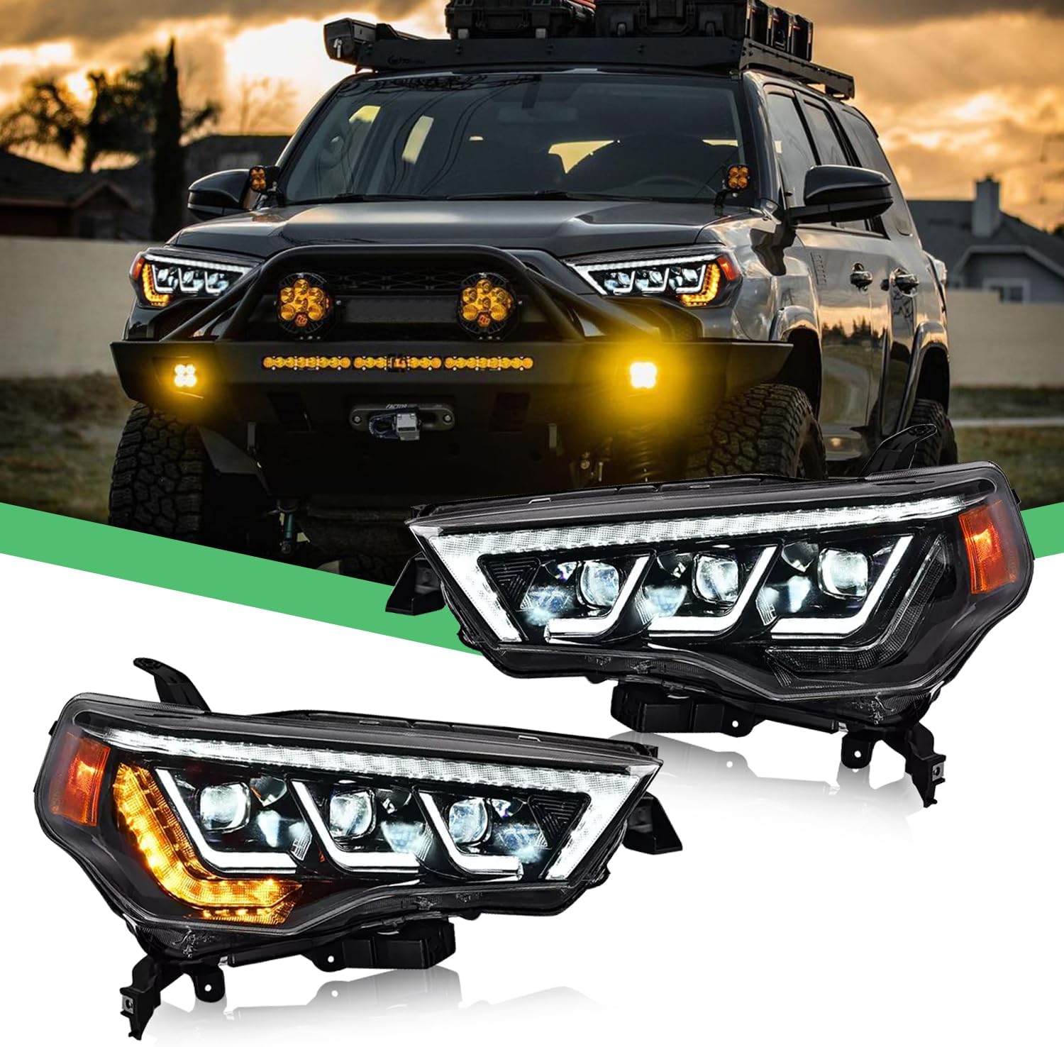 LED Headlight Sequential Turn Signal Head Lamp Assy Fit for Toyota 4Runner 2014-2021