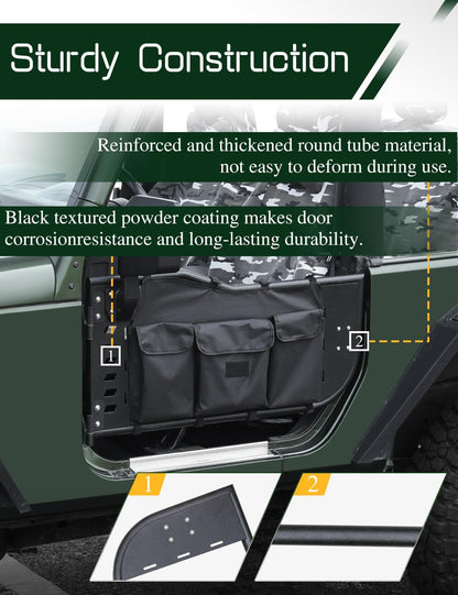 Wrangler JK Tube Half Doors Off Road Tubular Summer Doors Fit for 2007-2018 Jeep Wrangler JK Unlimited 2-Door (exclude JL & JT Models)| Front Doors 2PCS |Door storage bag