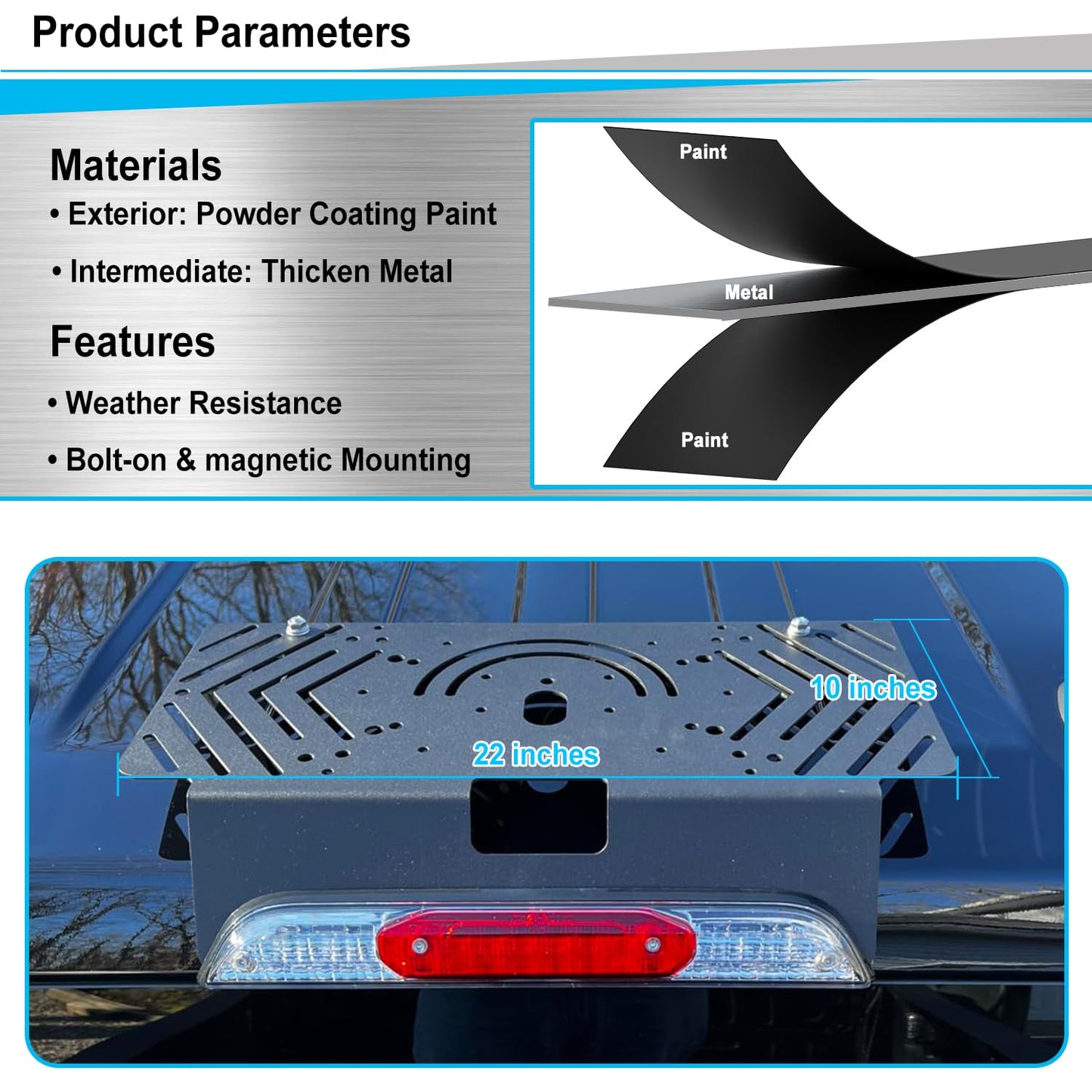 Metal Drill-Free Light Bar Cab Mount for Ford F-150 (2015+) for Ford F-250-F-550 (2017+)