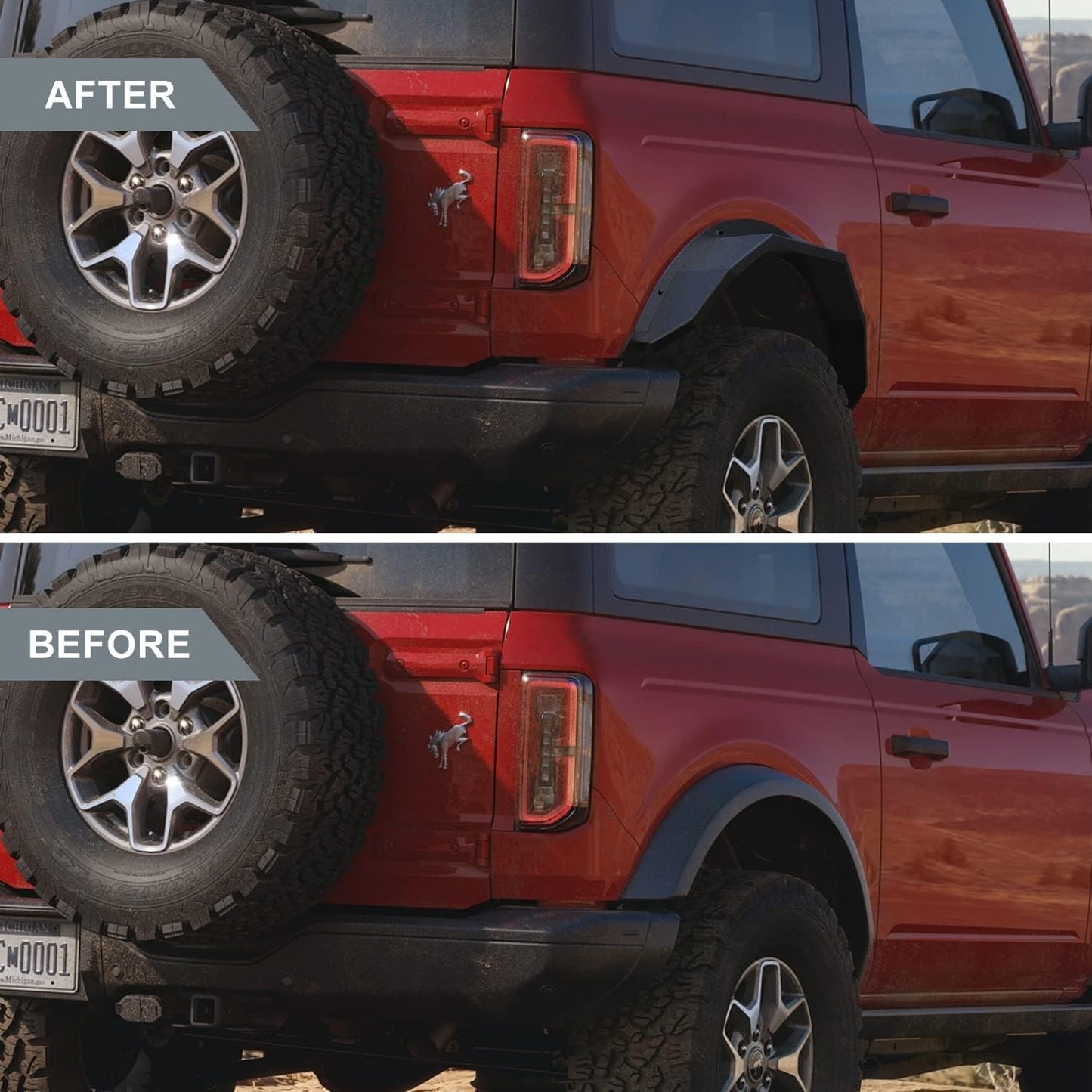 RYNOSKIN Rear Fender Flares Fit 2021-2025 Ford Bronco 2 Door Heavy Duty Carbon Steel Off-Road Flat Wheel Fenders Heavy Textured Black Side Protections (Only for Bronco 2 Door Rear Wheel 2PCS)