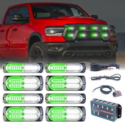 8pcs Sync Feature Emergency Strobe Grille Lights LED Ultra Slim Surface Mount Flashing Hazard Warning Light Bar with Controller for Firefighter/Construction/Trucks/Vehicles/Car - OMOTOR