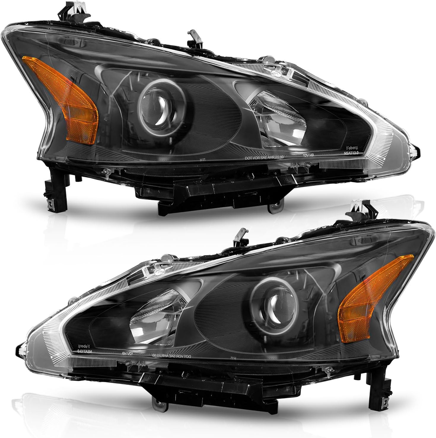 Headlights for 2013-2015 Nissan Altima 4Dr Sedan Headlight Assembly Pair Replacement for 2013 2014 2015 Altima Black Housing Amber Reflector