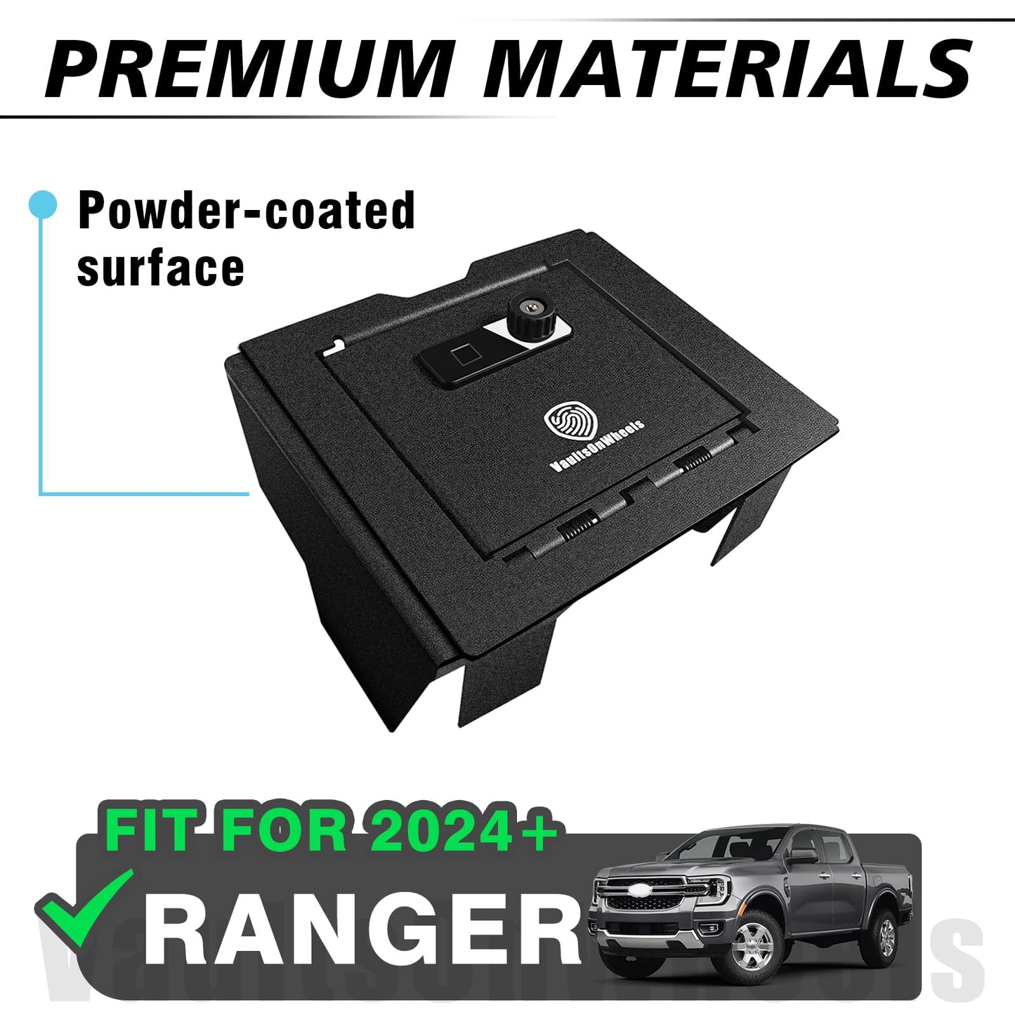 Center Console Gun Safe with Biometric Fingerprint Lock For Ford Ranger 2024 - 2026