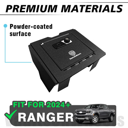 Center Console Gun Safe with Biometric Fingerprint Lock For Ford Ranger 2024 - 2026