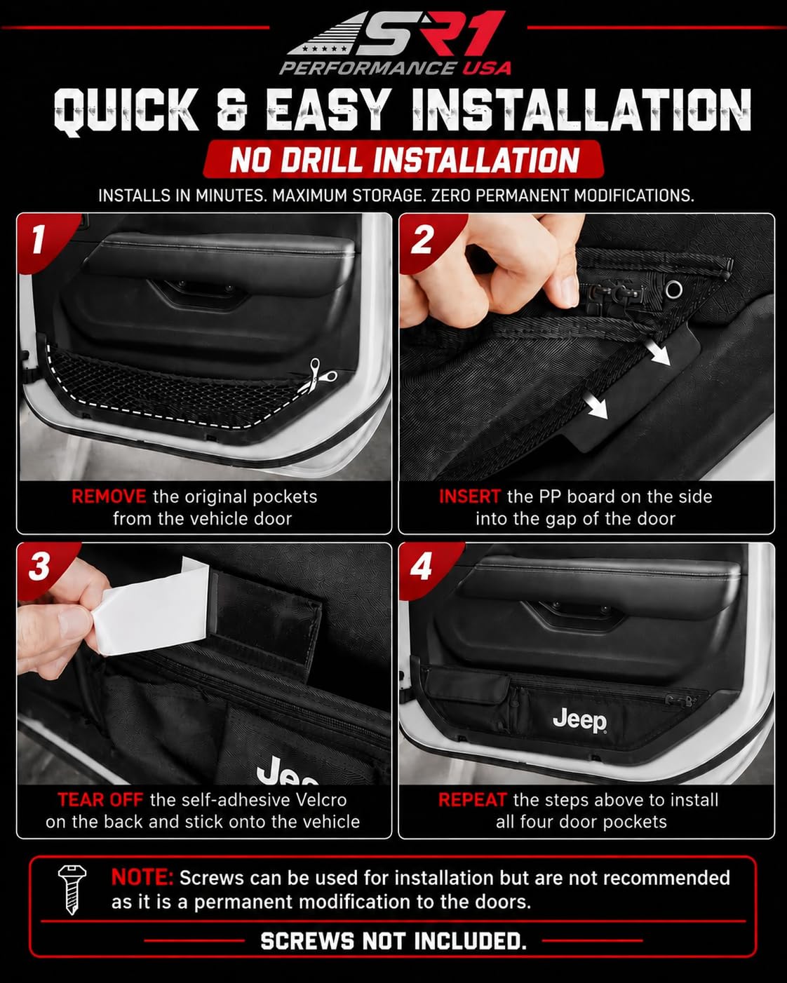 Front & Rear Door Storage Bags for Wrangler JL 2018-2027 & Gladiator JT 2020-2027