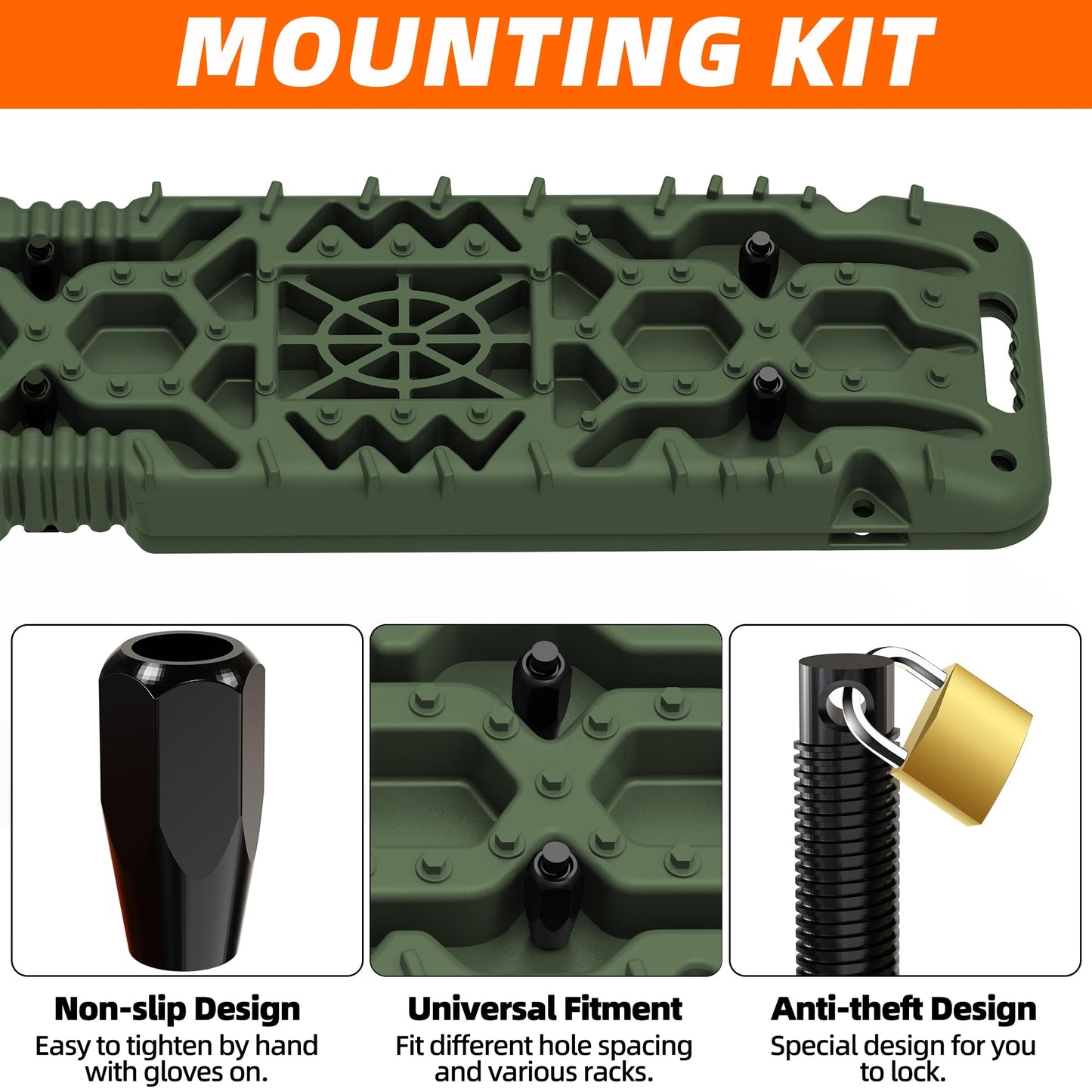 2PCS Traction Boards with Build-in Jack Base & Mounting Kit for Overlanding