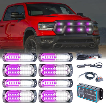8pcs Sync Feature Emergency Strobe Grille Lights LED Ultra Slim Surface Mount Flashing Hazard Warning Light Bar with Controller for Firefighter/Construction/Trucks/Vehicles/Car - OMOTOR