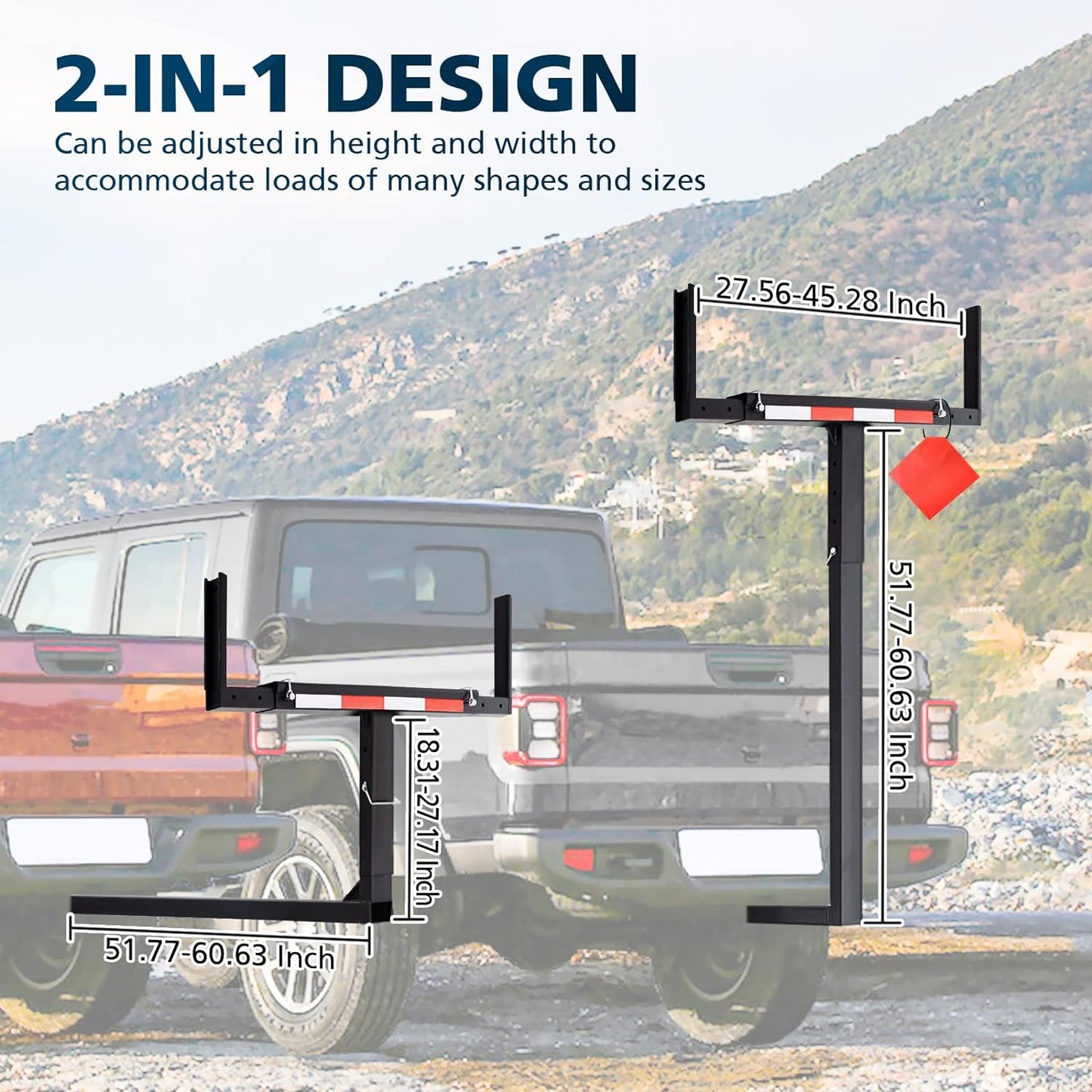 Truck Bed Extender, 2 in 1 Design Foldable Pick Up Truck Bed Hitch Mount Extension Rack ,800lbs Load Capacity