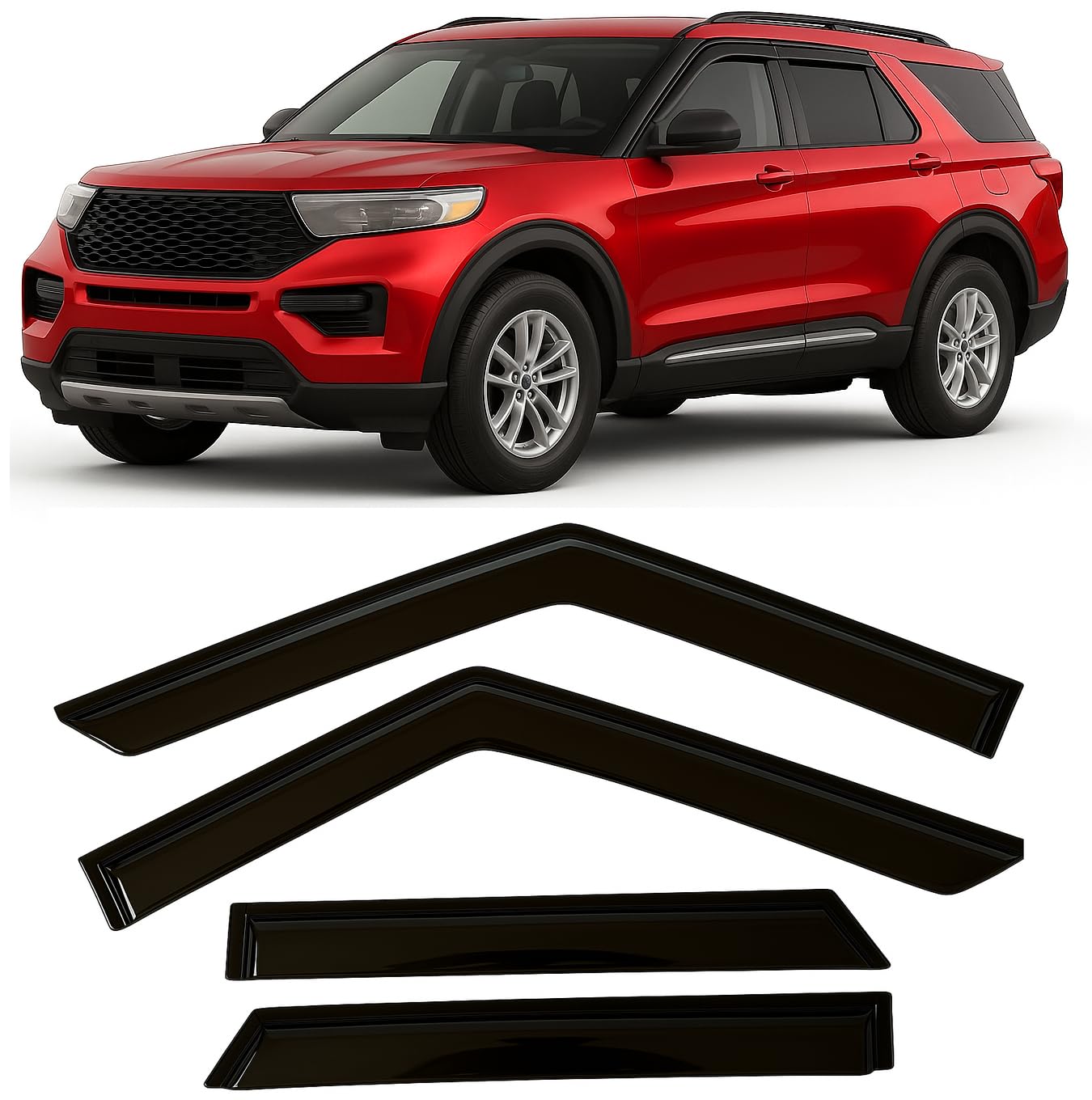 2021-2026 Tape-On Rain Guards for Ford Bronco Side Window Visor Deflectors Sport Big Bend Outer Banks Badlands 2022 2023 2024 2025