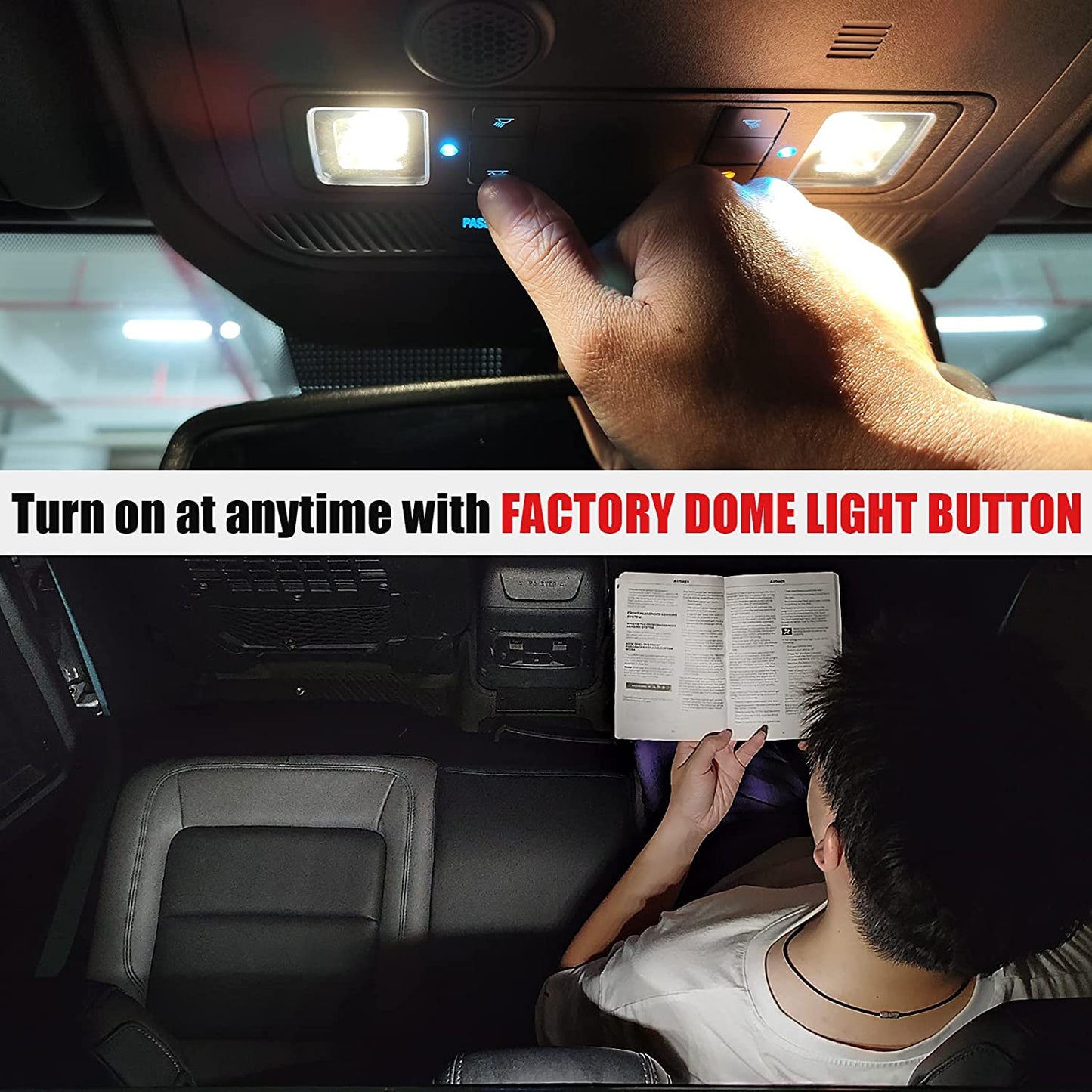 Rear Ceiling Lights Compatible with Ford Bronco 2021 2022 2023, Reading lights for Bronco Accessories 2-Door, Trunk Cargo Area LED Roof Lamp Touch Switch (NOT FIT 4 DOOR)