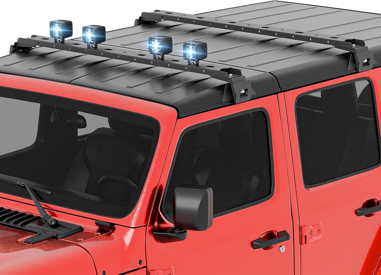 for JK JL JT 300 LBS Roof Rack Cross Bars with 4 x LED Lights Compatible with 2007-2025 Jeep Wrangler JK JL Unlimited & Gladiator JT Hardtop, Cargo Carrier Rooftop Rails Kayak Luggage Crossbars