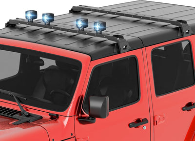 300 LBS Roof Rack Cross Bars with 4 x LED Lights Compatible with 2007-2025 Jeep Wrangler JK JL Unlimited & Gladiator JT Hardtop