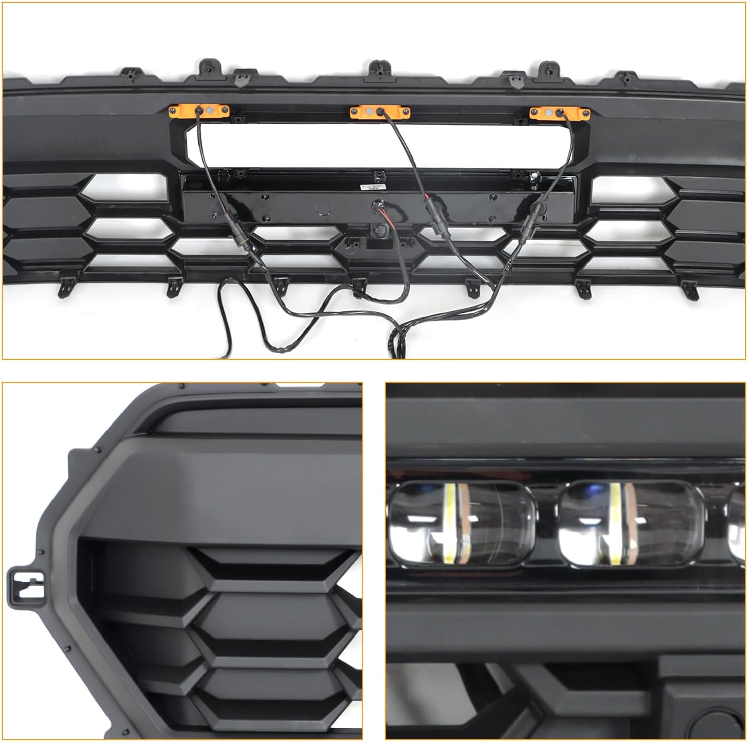 2024 Tacoma Grill Front Hollow Grill Compatible with 2024 2025 Tacoma, ABS grille with high-mount amber LED accent lights and LED Light （Glossy Black Style）