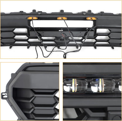 2024 Tacoma Grill Front Hollow Grill Compatible with 2024 2025 Tacoma, ABS grille with high-mount amber LED accent lights and LED Light （Glossy Black Style）