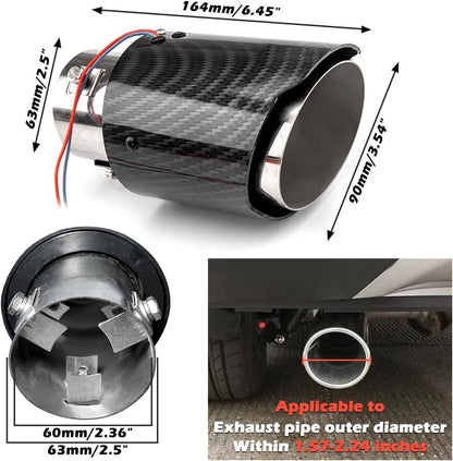 Stainless Steel Exhaust Tip, 2.5 inch Inlet Carbon Fiber Exhaust Tip with Blue LED Light, Modified Universal Exhaust Pipe Rear Tailpipe Flue Muffler Racing Style for 1.5"-2.4" Adjustable Inlet Tailpip
