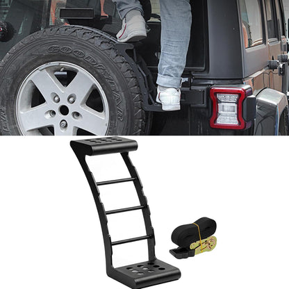 Spare Tired Step for SUV, Truck and RV with 5m Ratchet Strap Fit for 24"-35" Tires, No Drill Install