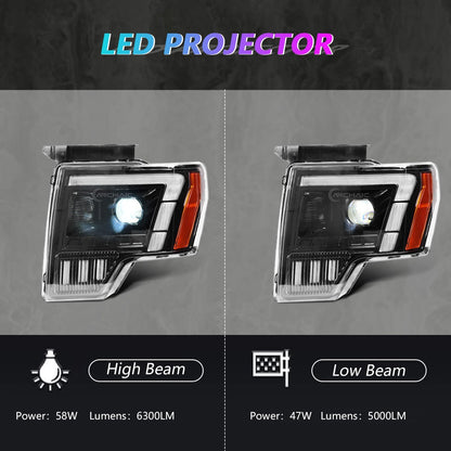 LED Headlights Compatible with 2009-2014 Ford F150 FX2/FX4/King Ranch/Lariat/Limited/Platinum/STX/SVT Raptor/XL/XLT/Lariat Limited