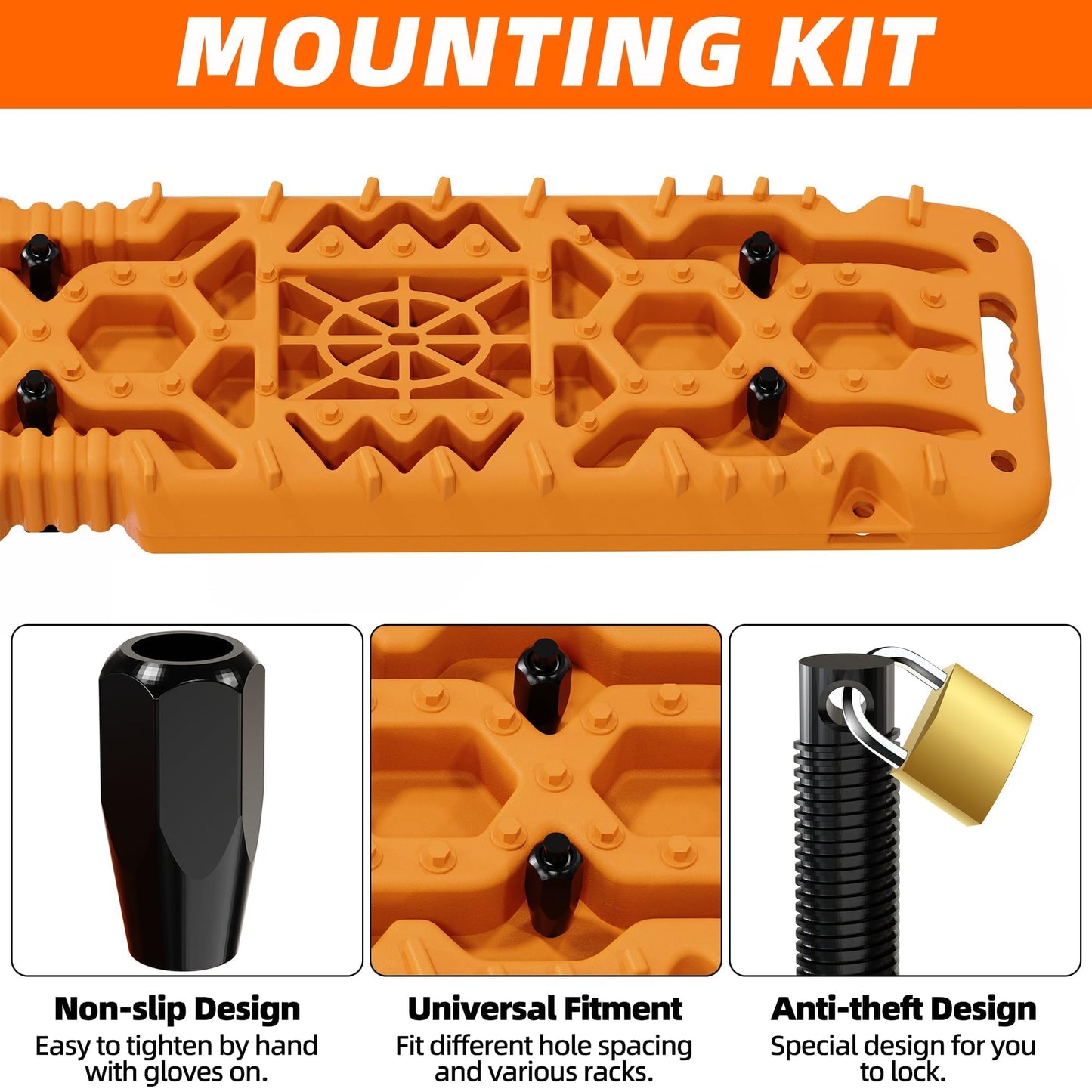2PCS Traction Boards with Build-in Jack Base & Mounting Kit for Overlanding