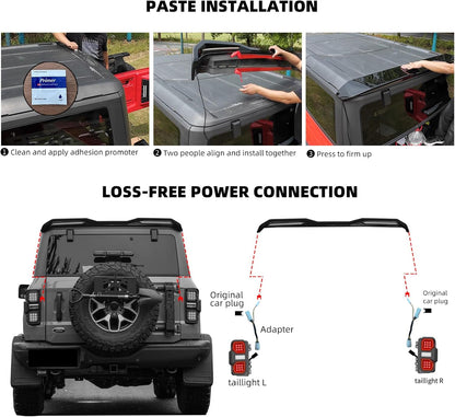 Rear Roof Spoiler for Ford Bronco 2021-2025, High Position Rear Tail Spoiler with LED Tail Light Accessories, Brake Light/Running Light/Turn Signal Light, Wing Lip Spoiler (Gloss Black)
