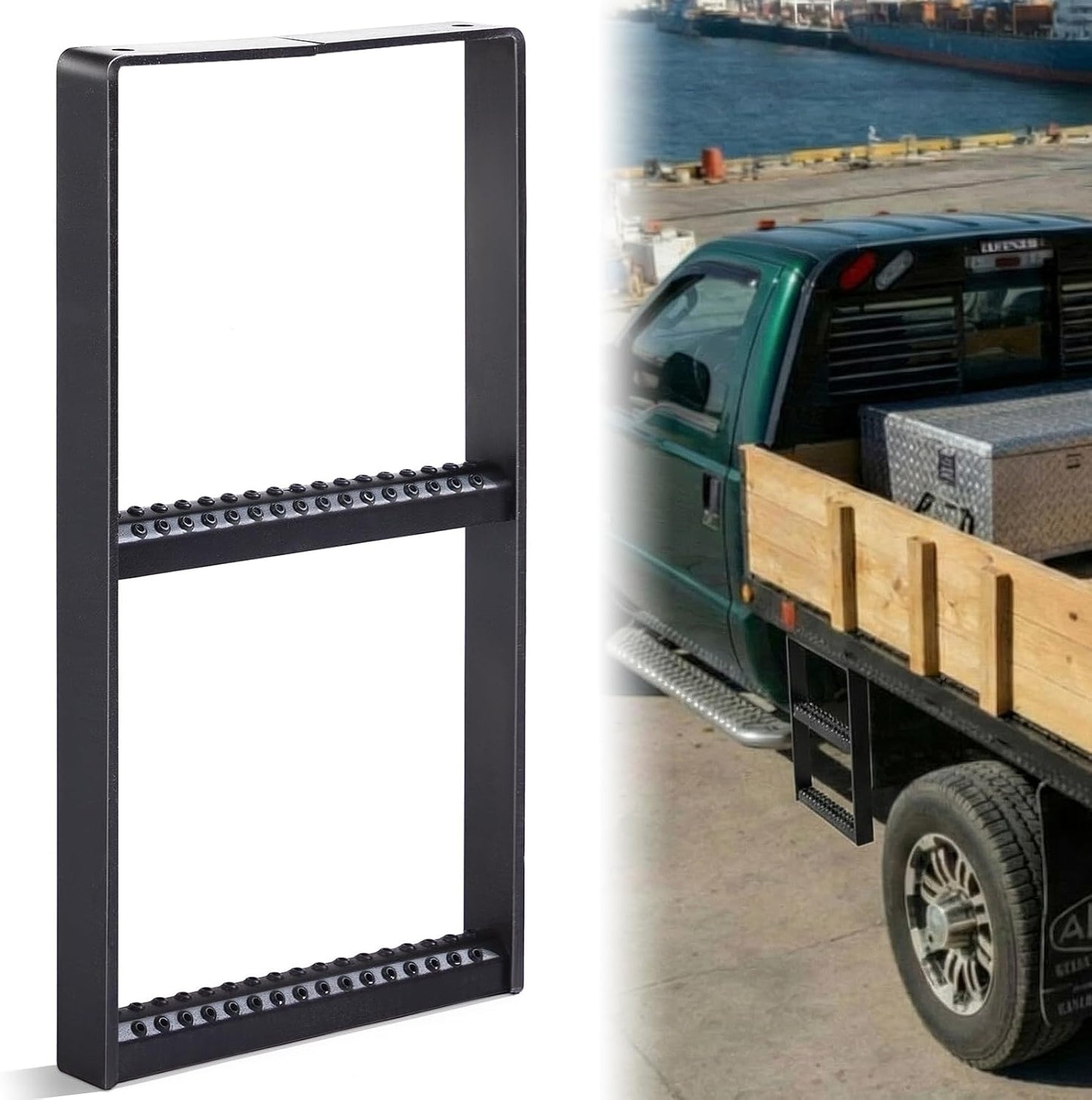 24.4 x 12.6 Inch Two Rung Steel Pickup Truck Tire Step for Heavy Duty Pickup Cargo Vans Flatbeds Trailers