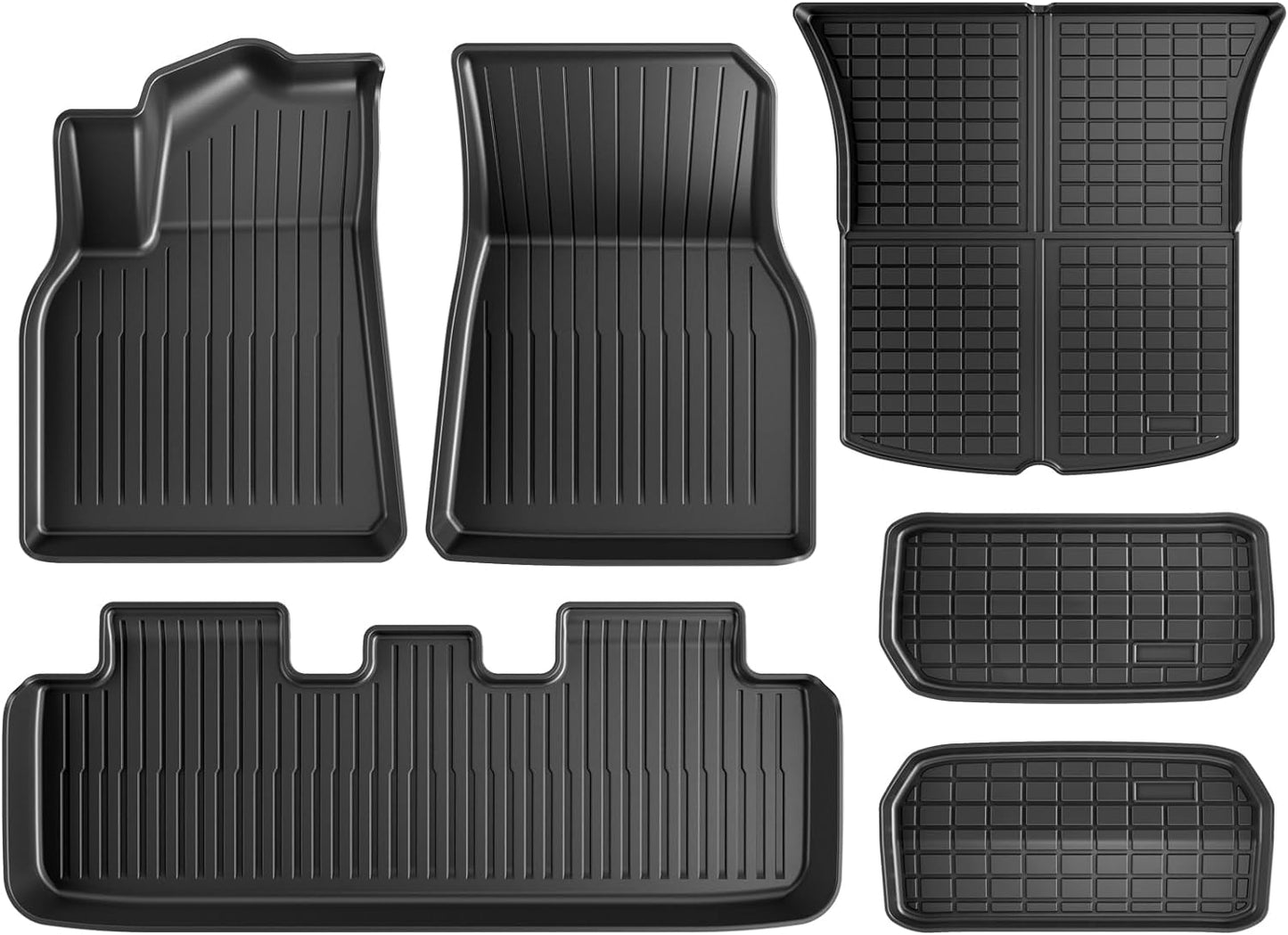 Floor Mats for Tesla Model Y 2020-2024 All Weather TPE Cargo Liner Floor Mats and Cargo Trunk Mats Accessories (Set of 6 - Not Fit 7-Seat)