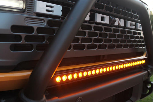M&R Automotive LED Light Bar – 30-Inch LED Light Kit Compatible with 2021-2024 Ford Bronco Modular Bumper–Light Bar Mount –Top of Bumper Light Installation – 28 LED Chips Light Bar Kit (Amber)