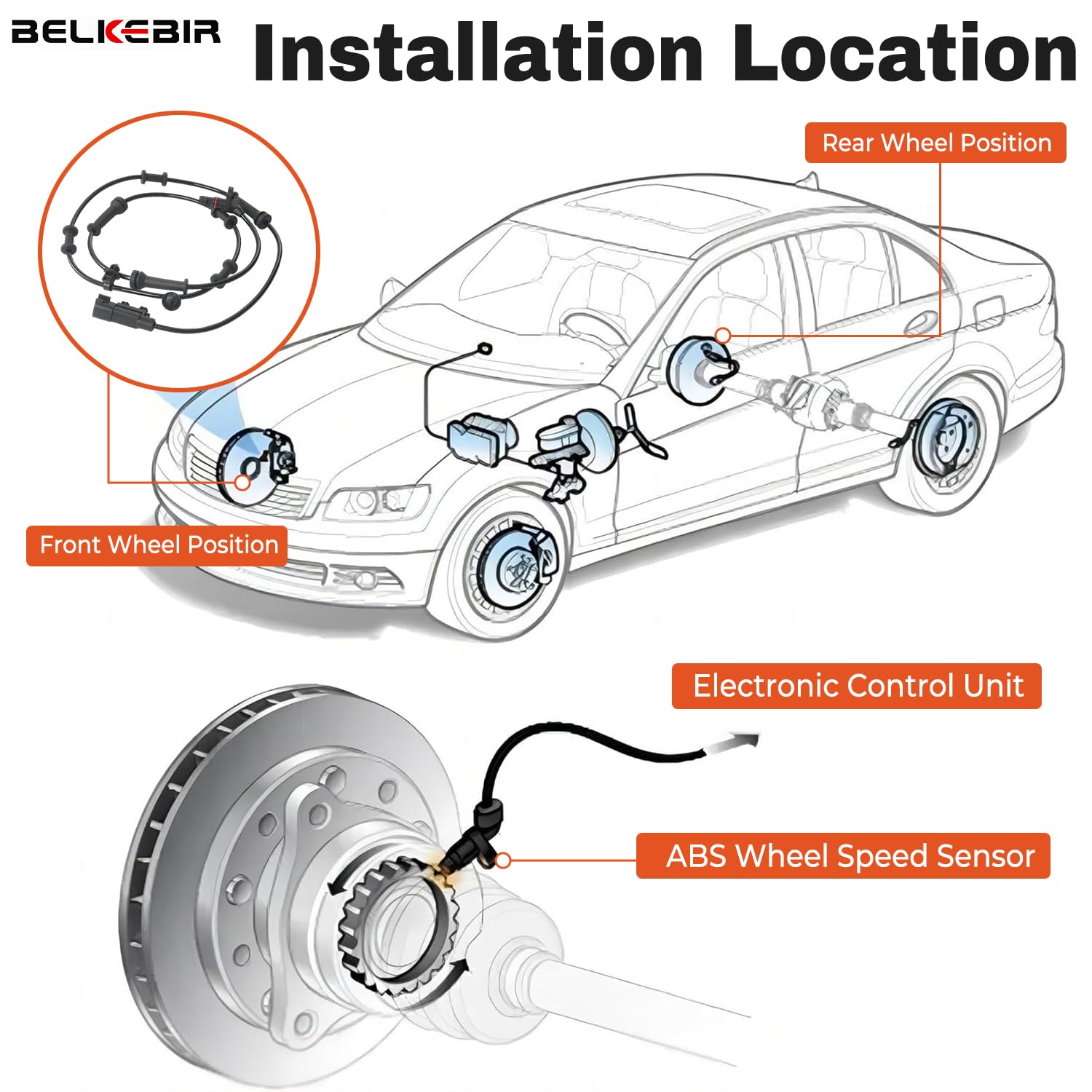4PCS ABS Wheel Speed Sensor Front & Rear, Left & Right Compatible with 2007-2011 Jeep Wrangler 3.8L, 2012-2017 Jeep Wrangler 3.6L Replace 68003281AA, 68003281AB, 52125003AD, 52125003AB, 52125003AC