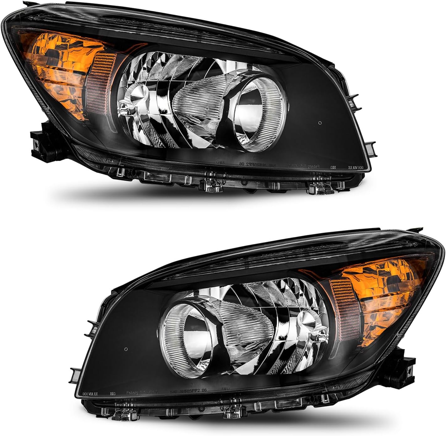 Headlight Assembly for 2006-2008 Toyota RAV4 - Halogen Black/Chrome Housing with Amber Reflector (Pair)