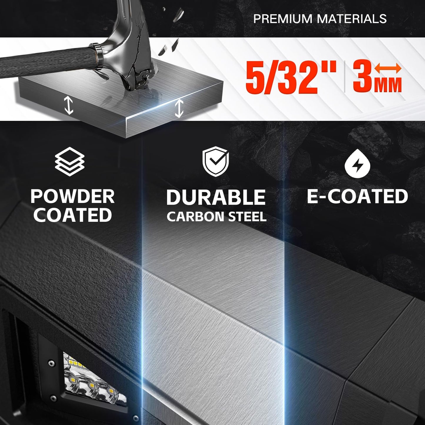 Rear Bumper Compatible with 2016-2023 Toyota Tacoma 3rd Gen with 4 x 18W LED Lights, Paintable Armor & D-rings, Sensor Holes