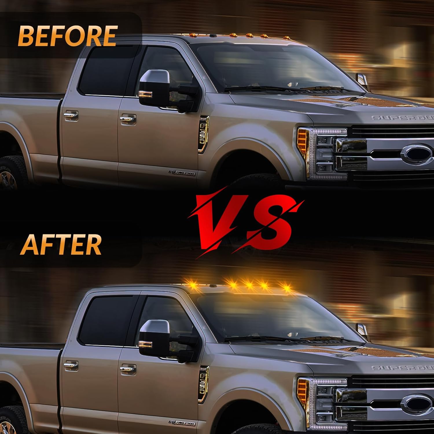 Cab Roof Top Marker Lights Amber Led Running Clearance Lamps for 2017-2022 Ford F250 F350 F450 F550 Super Duty Pickup Trucks, 5PCS (Smoked Black)
