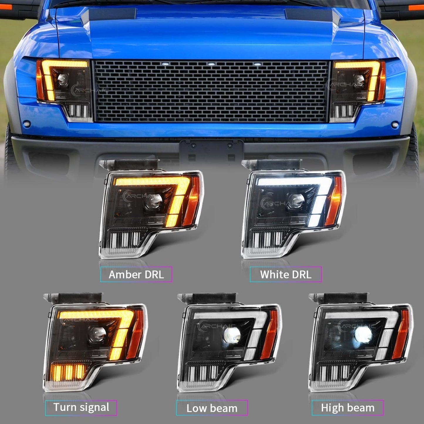LED Headlights Compatible with 2009-2014 Ford F150 FX2/FX4/King Ranch/Lariat/Limited/Platinum/STX/SVT Raptor/XL/XLT/Lariat Limited