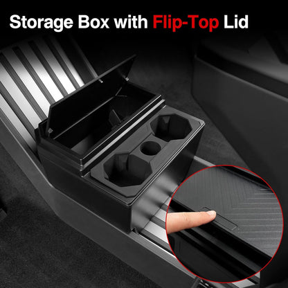 Floor Lower Console Storage Box with Cup Holder for Tesla Cybertruck, Trash Can for Cybertruck Accessories Lined with Silicone Sleeve