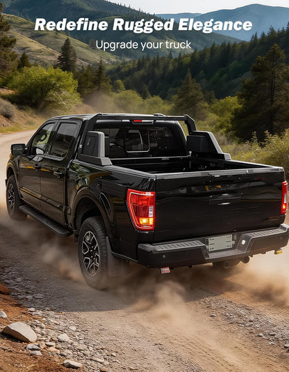 Roll Bar for Full Size Truck with Storage Lock Boxes Compatible with F150, F250, F350, Silverado, Sierra, Ram 1500 2500 3500, Tundra