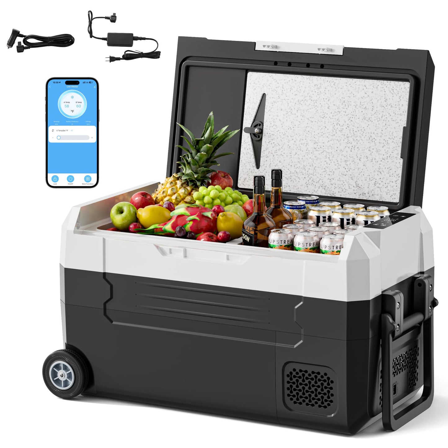 12 Volt Portable Refrigerator, 37QT/58QT Electric Cooler, Electric Cooler APP Control, for Travel, Camping, Boat