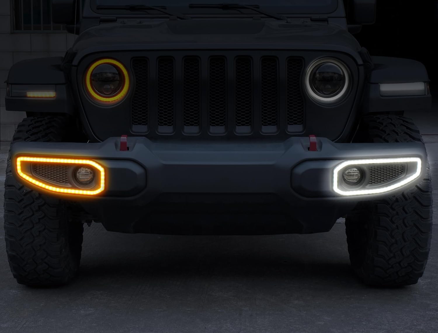 KEWISAUTO LED Front Lower Bumper Grille Light for Wrangler JL JLU/Gladiator JT, Bumper Fog Light Cover Trim DRL Turn Signal for 2018-2025 Jeep Wrangler JL JLU & 2020-2025 Gladiator JT Accessories