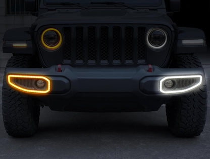 KEWISAUTO LED Front Lower Bumper Grille Light for Wrangler JL JLU/Gladiator JT, Bumper Fog Light Cover Trim DRL Turn Signal for 2018-2025 Jeep Wrangler JL JLU & 2020-2025 Gladiator JT Accessories