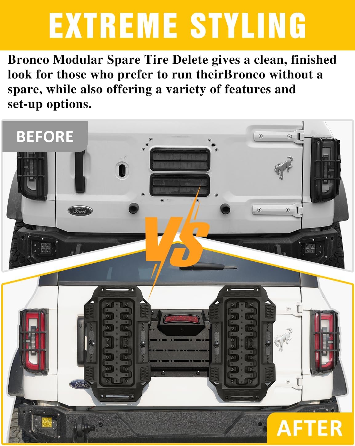 Rear Spare Tire Delete Frame w/Recovery Boards for Bronco 2021-2026