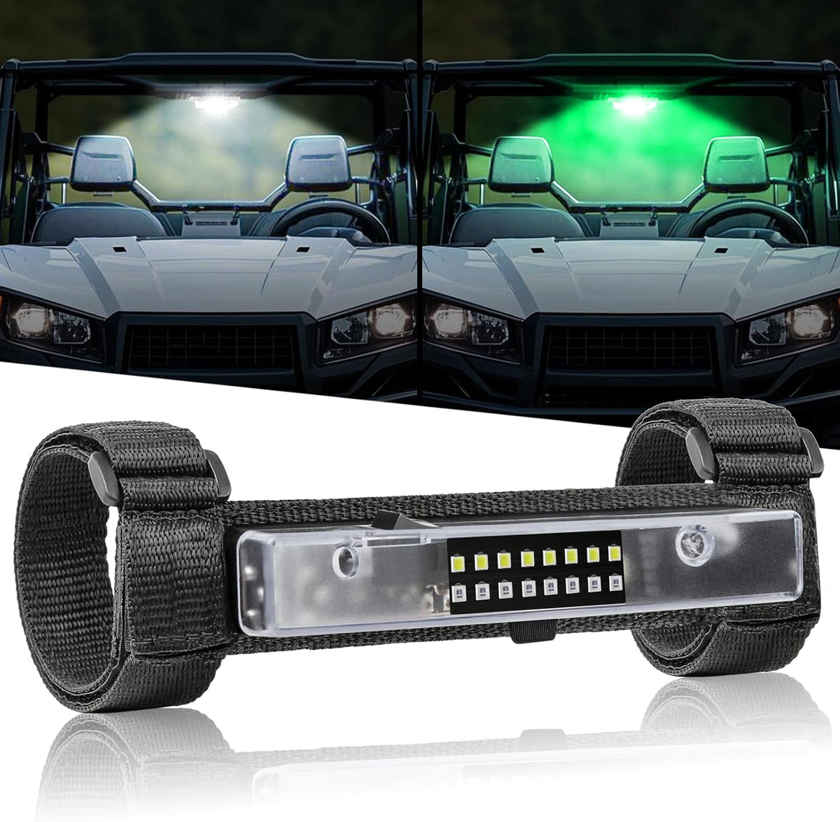UTV Interior Dome Light, FASTCHOY AUTO UTV Dome Light Battery Powered Universal Roll Bar Mount Lights Roll Cage Dome Lights for ATV SXS Can-Am Polaris Truck - White/Green