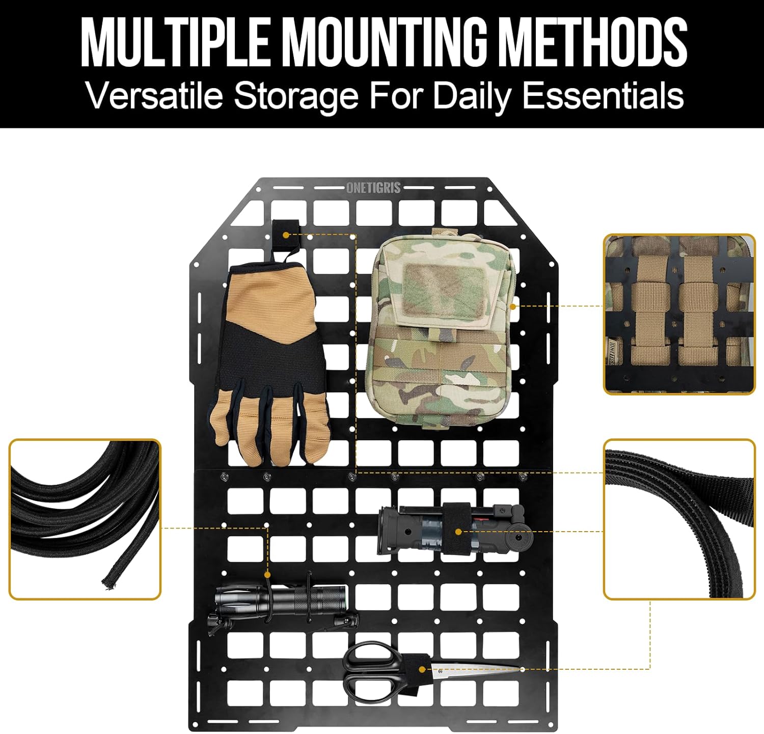 OneTigris Molle Seat Back Organizer, Tactical Rigid MOLLE Car Panel, Fiberglass Universal Car Seat Cover Back Seat Organizer for Vehicles Trucks Cars Mount Rack for Modular Storage & Display