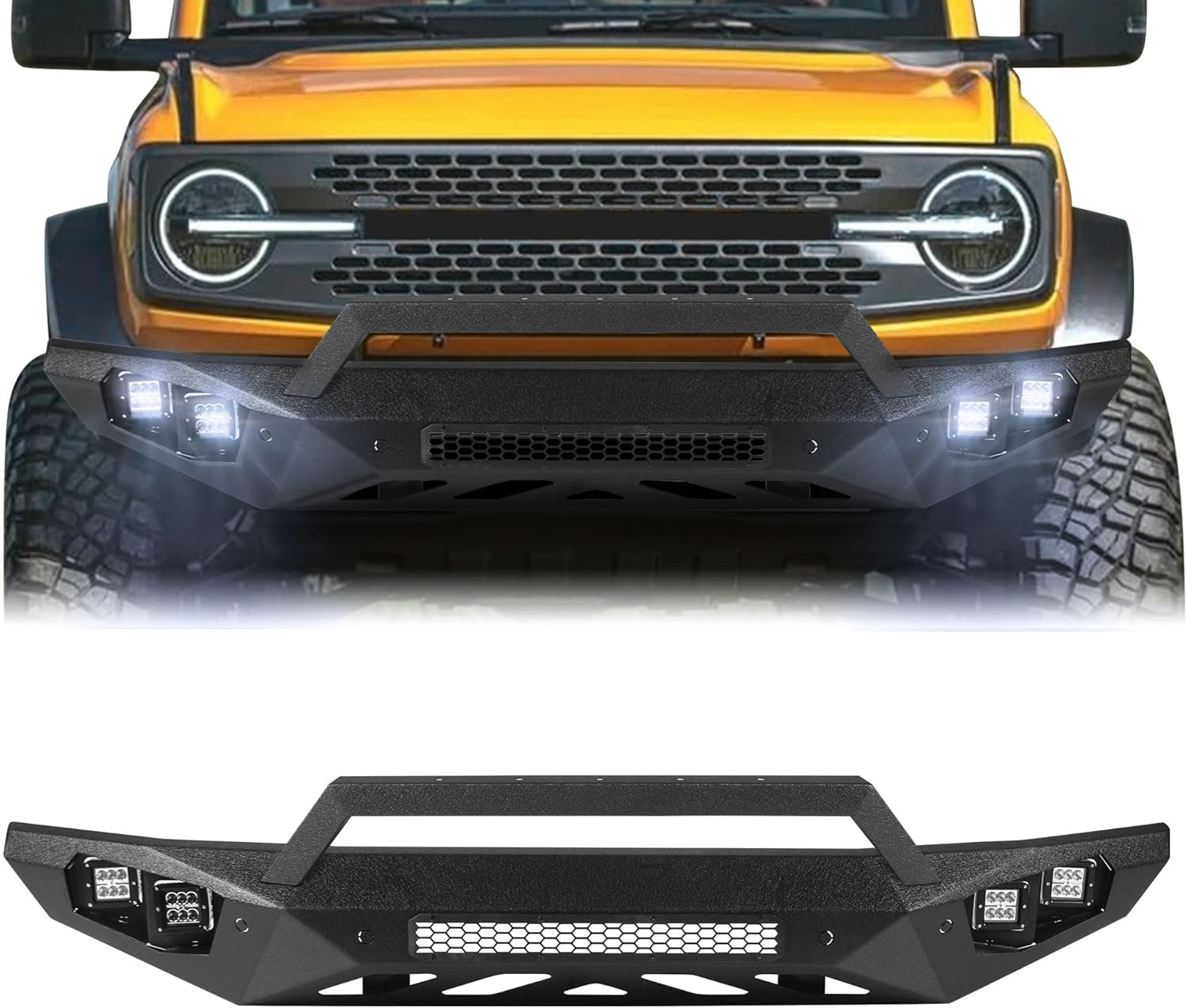 Off Road Front/ Rear  Bumper Compatible with Ford Bronco 2021 - 2025 (Not for Bronco Sport) with 4 Lights