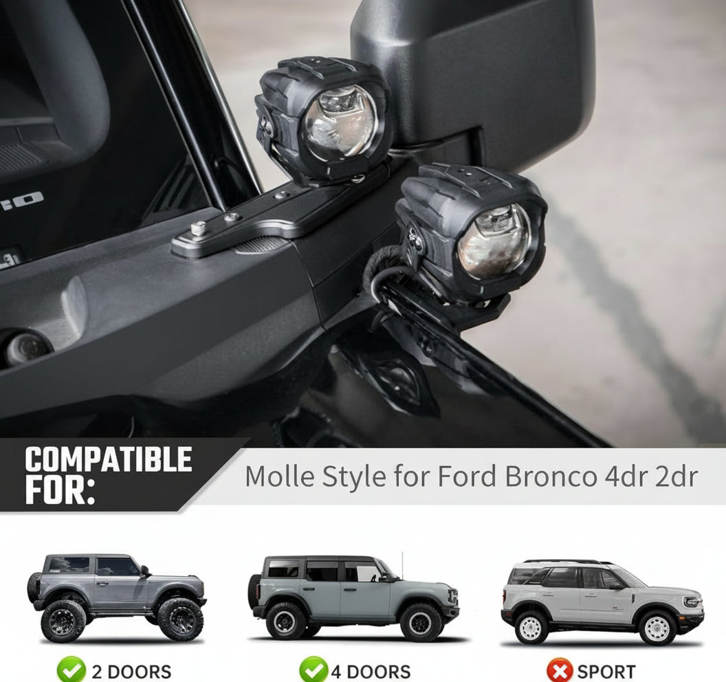 Aluminum A-Pillar Light System Mount With 4 PCS Spotlights, High Low Beam Switchable A-Pillar Spotlight(White Light) For Ford Bronco 2021+(Not fit for Ford Bronco Sport)