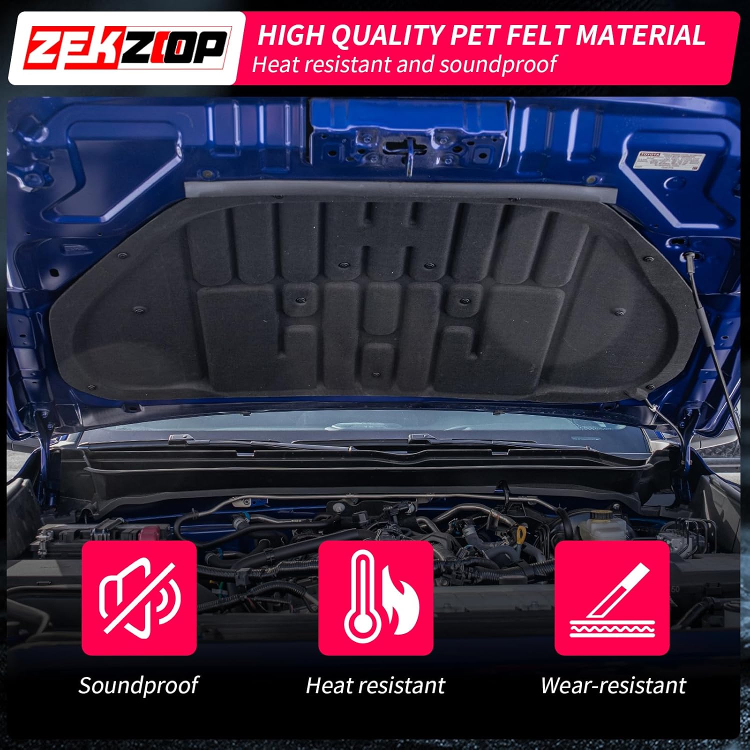 Soundproof Mat Compatible with 2024 2025 Toyota Tacoma 2025 Toyota 4Runner PET Felt Engine Hood Heat Insulation Shield Sound Protective Pad Foam Insulation for 2024 Tacoma Accessories