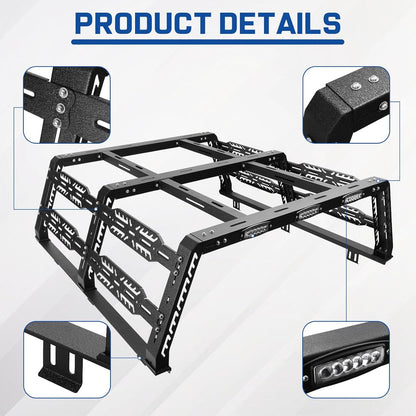 Bed Rack for Mid-Size Truck Compatible with Tacoma/Canyon/Colorado/Frontier Without Tonneau Bed Cover. Overland Bed Rack Truck Bed Racks.