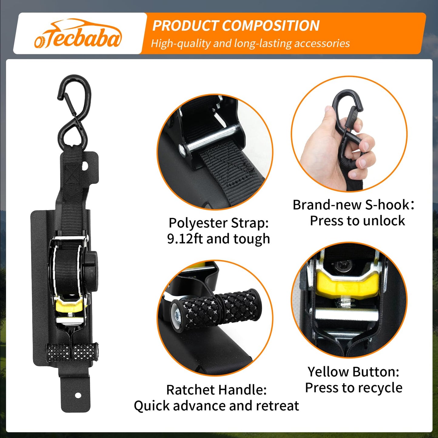 2PCS Retractable Ratchet Strap Compatible with 2020-2026 Jeep Gladiator