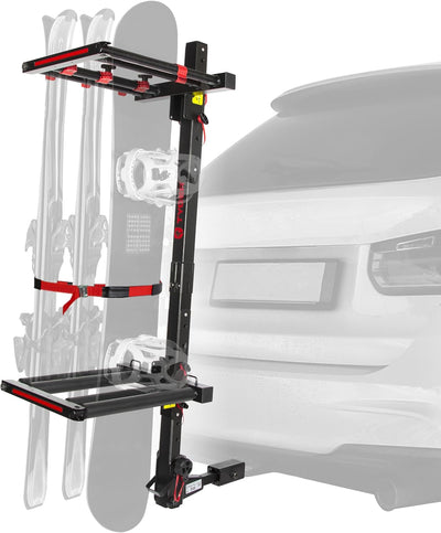 Folding Hitch-Mounted Ski/Snowboard Rack Fits 2" or 1.25" Receiver
