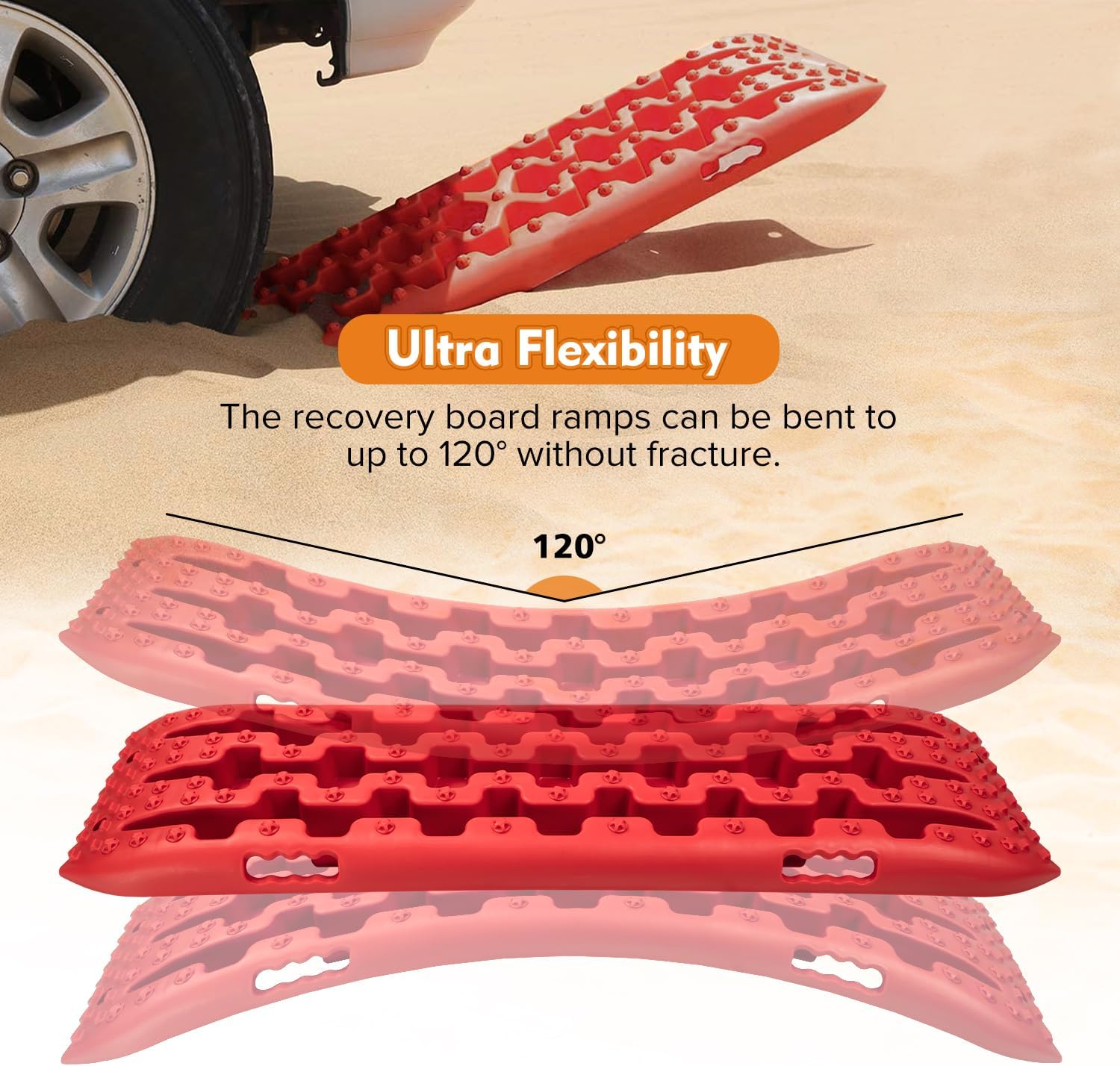 Donext Recovery Traction Boards, Offroad Tracks Board, Traction Tire Ladder, 4WD Traction Mats for Sand, Mud & Snow, Snow Chains(41in-Red)