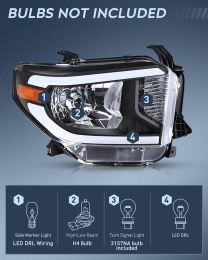 LED DRL Headlight Assembly Compatible with 2014 - 2021 Toyota Tundra Black