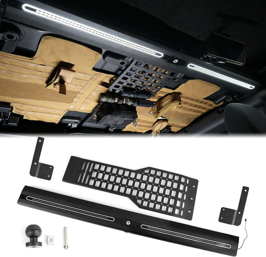 Overhead Molle Panel Compatible with Ford Bronco 2021 - 2024 4-Door Hardtop with Integrated LED Ceiling Light (Not fit Sport and 2-Door)